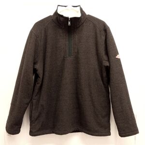 Orvis Fleece Lined Sweater Pullover Medium Brown 1/4 Zip Layering Outdoors Warm